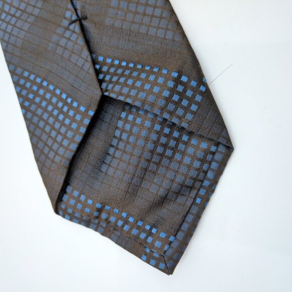Calvin Klein CK 100% Silk Blue and Brown Checkered Tie Men's Fancy Work Career - Picture 5 of 8